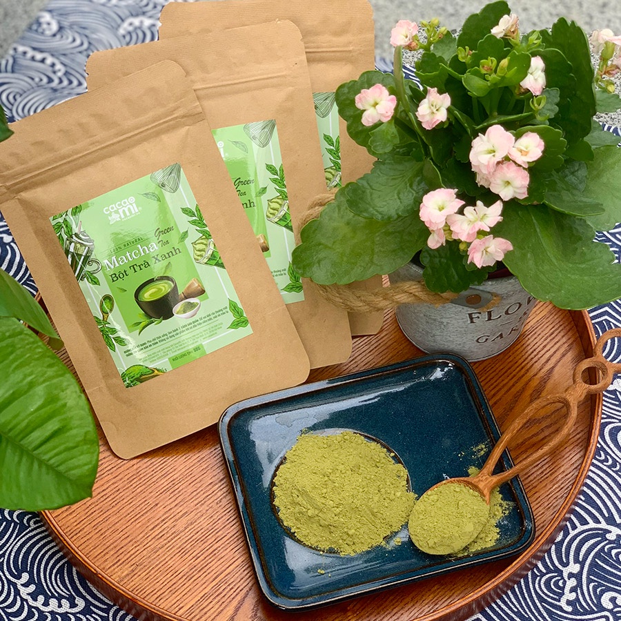 Bột Matcha Trà Xanh Nguyên Chất CACAOMI Green Tea thượng hạng, dùng pha chế thức uống, làm bánh, đắp mặt nạ - Túi 50g