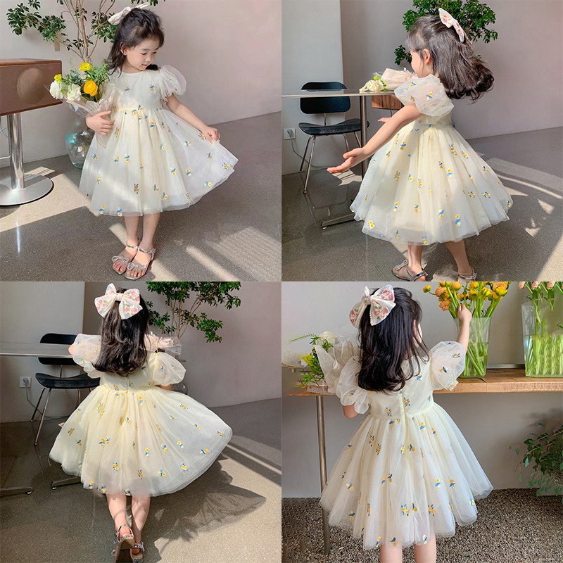 Đầm Công Chúa Phối Lưới Họa Tiết Hoa Phong Cách Phương Tây Thời Trang Mùa Hè Cho Bé Gái