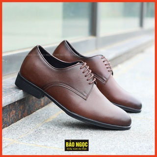 Giày tây nam tăng chiều cao buộc dây da bò vân sần BẢO NGỌC STORE TC233 Đen Sần và Nâu Sần