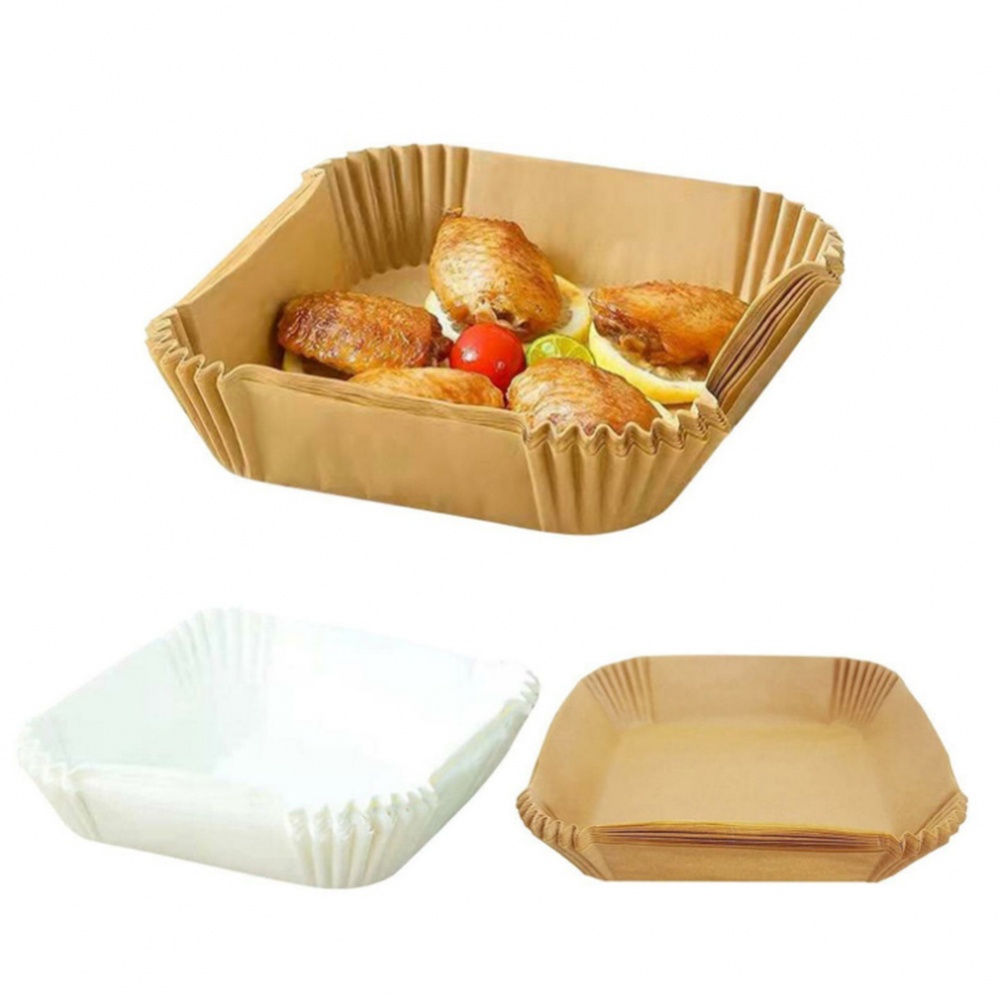 【VARSTR】100/50PCS Set Air Fryer Liner Paper Tray Square White Brown Non-Stick Pan Parchment Baking Paper Liner