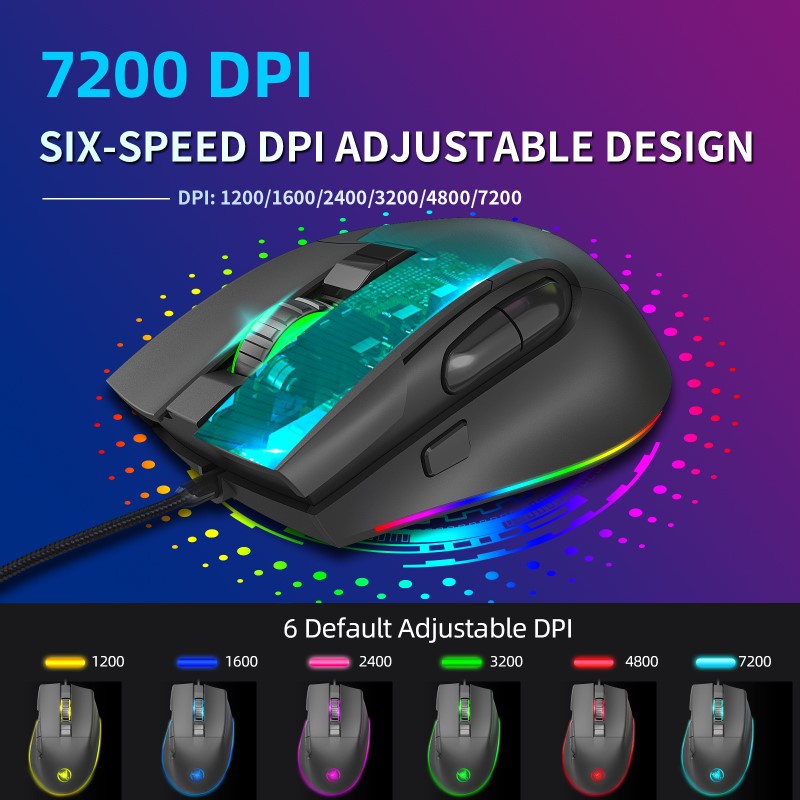 Chuột LED RGB 7200 DPI Gaming Mouse macro HXSJ A905