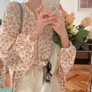 Áo Hoa Vintage Tay Dài ( Sẵn hồng )