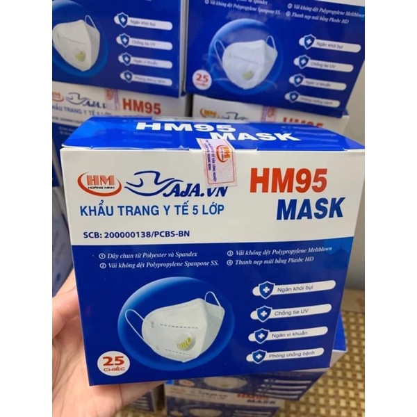 hộp 25  chiếc khẩu trang yaja.vn có van HM95
