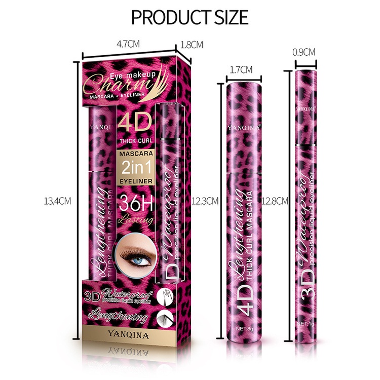 [Hàng mới về] Set bút kẻ mắt + mascara chống thấm nước chuốt mi cong dày thiết kế vỏ in họa tiết da báo độc đáo | BigBuy360 - bigbuy360.vn