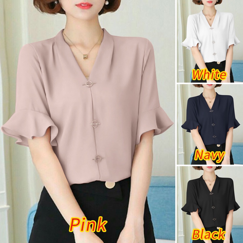 Áo kiểu Zanzea tay lửng cổ chữ V phong cách quyến rũ thời trang cho nữ
