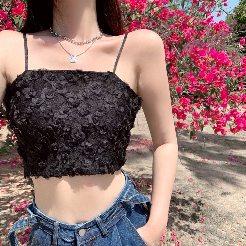 Áo hai dây ren áo bra không gọn có lót ngực hoa hồng siêu sexy đáng yêu Pasana0222