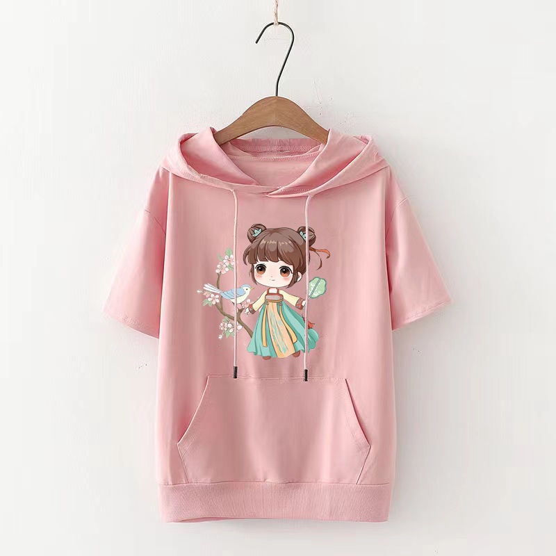 Mùa hè 2023 Phong cách Hàn Quốc Áo hoodie thời trang ngắn tay