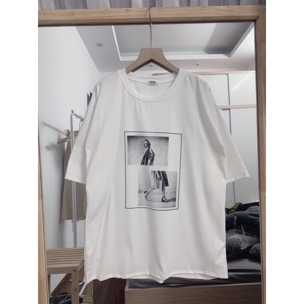 Áo phông miêu vintage in đơn giản dáng rộng tay lỡ màu trắng quốc dân