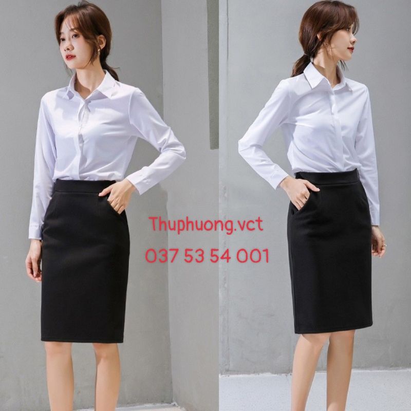 Set Chân Váy suông 2 túi và Áo Sơ Mi Trắng công sở