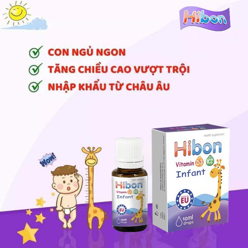 Thực phẩm tăng chiều cao cho bé Vitamin D3 + K2 HIBON Nhập Khẩu Chính Hãng Từ Châu Âu