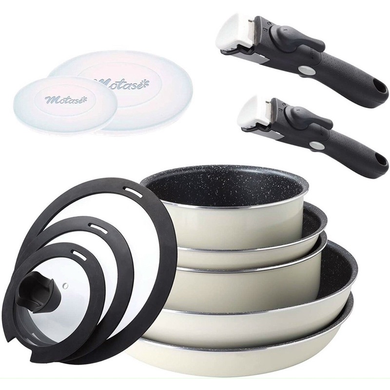 BỘ NỒI CHẢO MOTASE CHỐNG DÍNH 12 MÓN, TAY CẦM RỜI - NỘI ĐỊA NHẬT