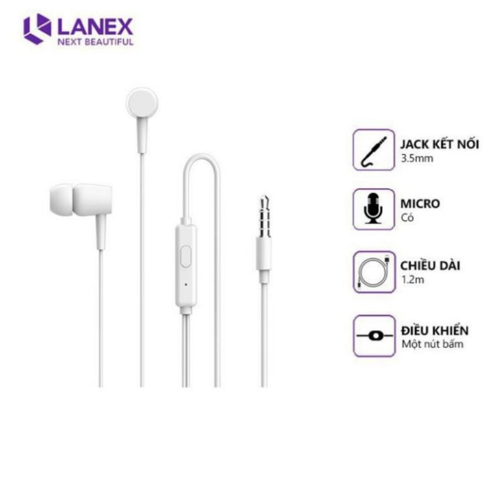 Tai nghe dây jack 3.5mm hỗ trợ mic chất nhựa cao cấp Lanex LEP - L07, earphone tương thích mọi điện thoại