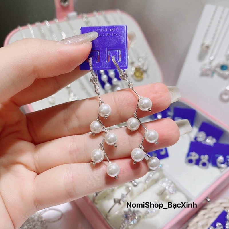 Bông tai dài zic zắc mix trai sang mịn Mainomi Shop Bạc Xinh