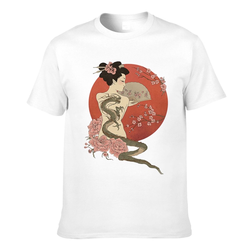 Cổ tròn A Dragons Tale Nhật Bản Áo thun nam Cotton Geisha