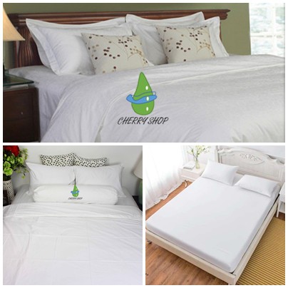 🔰MUA NGAY🔰 Bộ drap cotton bọc nệm mềm, mát màu trắng phong cách khách sạn (size: 1m6 x 2m)