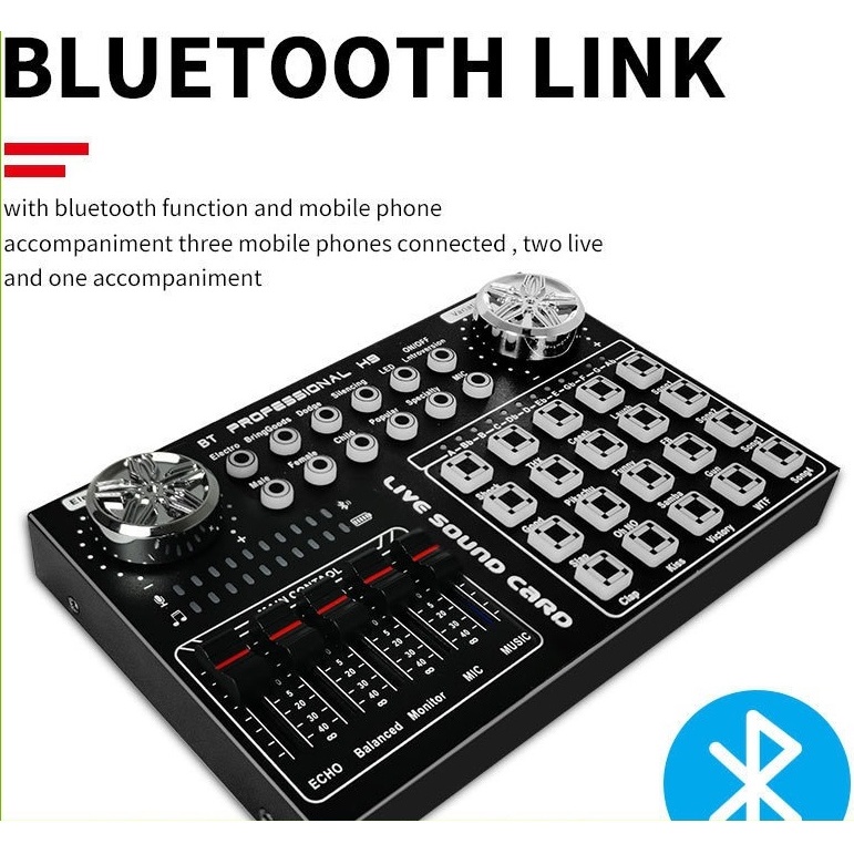 Sound card H9 Bluetooth hát karaoke live stream, thu âm bản tiếng anh