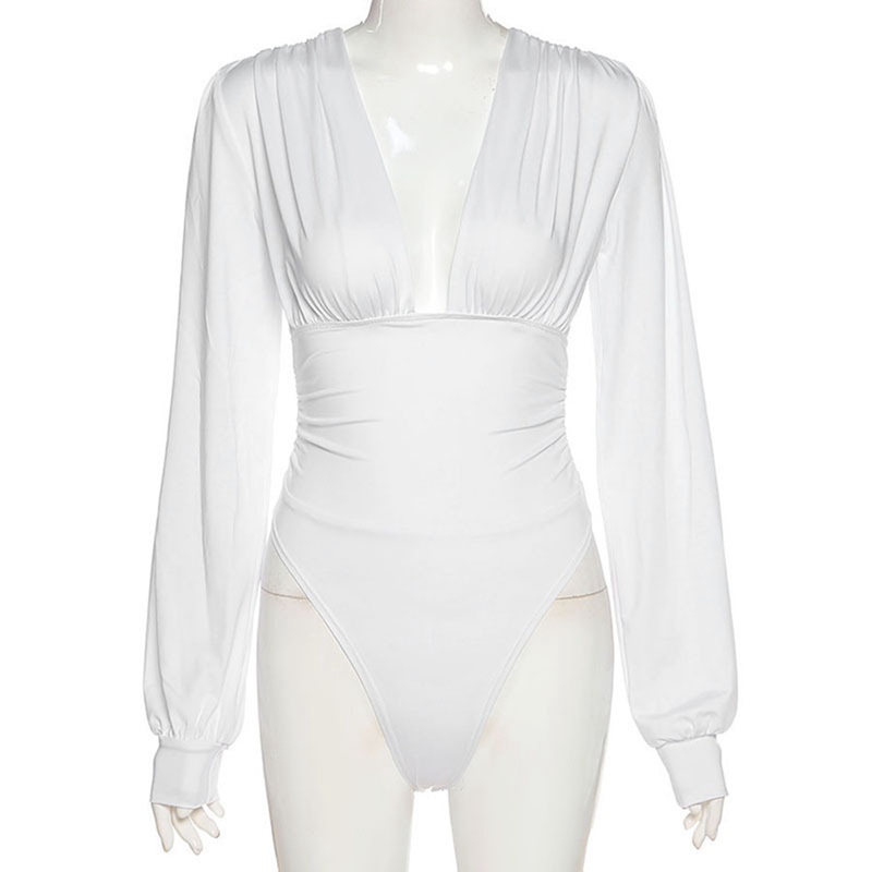 Jumpsuit tay dài cổ chữ V xẻ sâu màu trơn thời trang quyến rũ cho nữ | BigBuy360 - bigbuy360.vn
