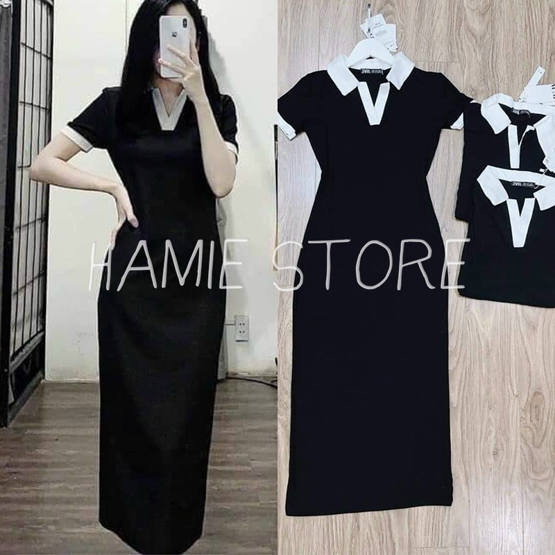 Đầm body sexy nữ dáng dài cổ đức tay ngắn HNL307, đầm maxi ôm body tôn dáng