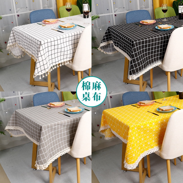 Khăn Trải Bàn Bằng cotton Họa Tiết Sọc Caro Đơn Giản