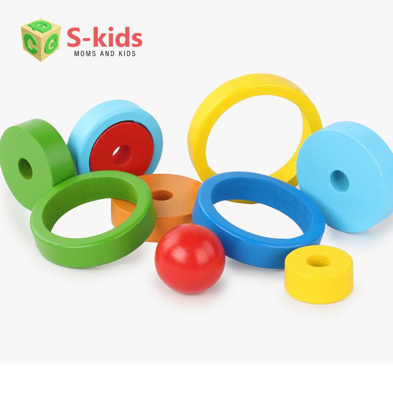 Đồ chơi thông minh cho bé S-Kids, Tháp cầu vồng gỗ 1 trụ lồng khối