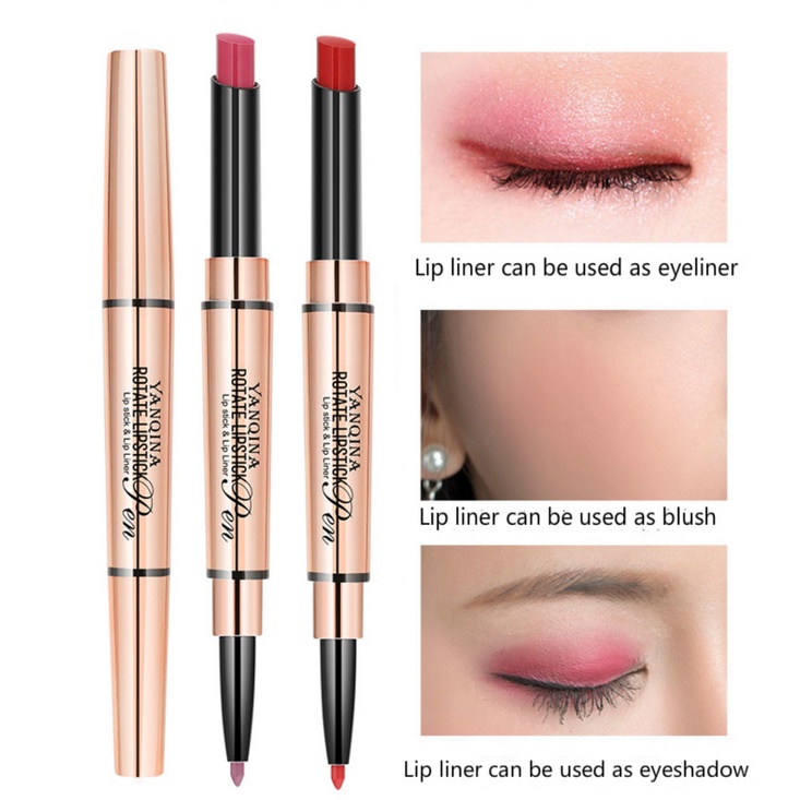 Son môi kiêm bút kẻ viền môi thiết kế hai đầu 2 trong 1 lâu trôi chống thấm nước LoveCC