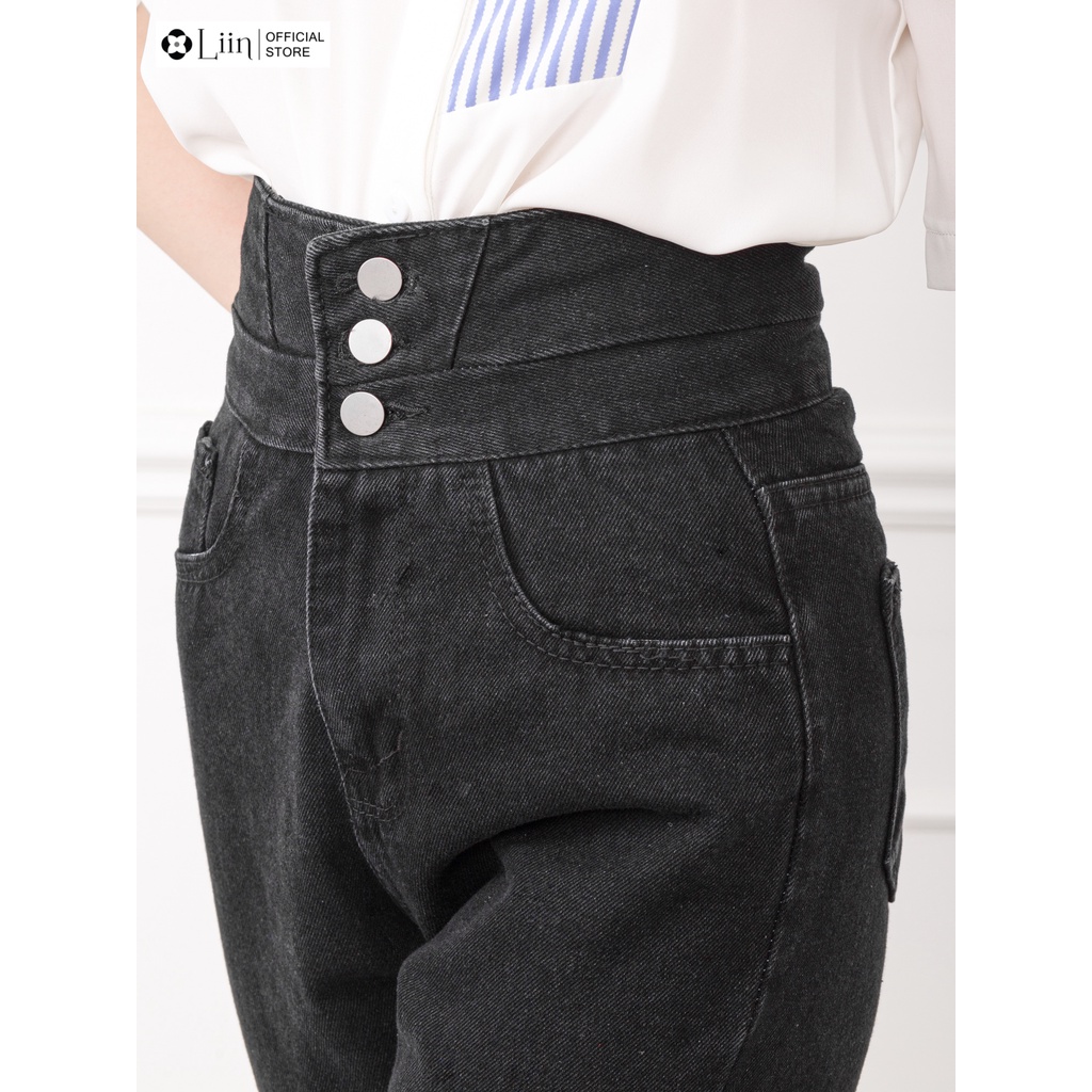 Quần Jean nữ cạp cao 3 cúc màu Đen phong cách năng động cá tính Liin Clothing Q3549