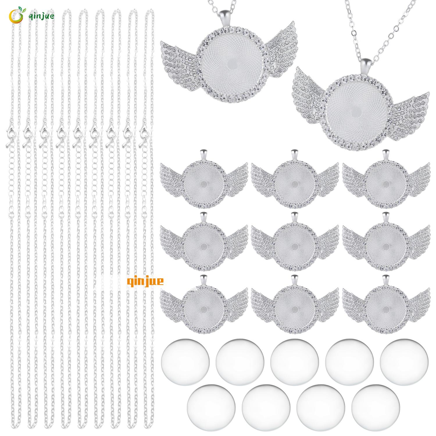 Set 27 Mặt vòng cổ / Vòng Tay / Móc Khóa Hình Đôi Cánh / Khay Kính Cabochons Bezel Độc Đáo Diy