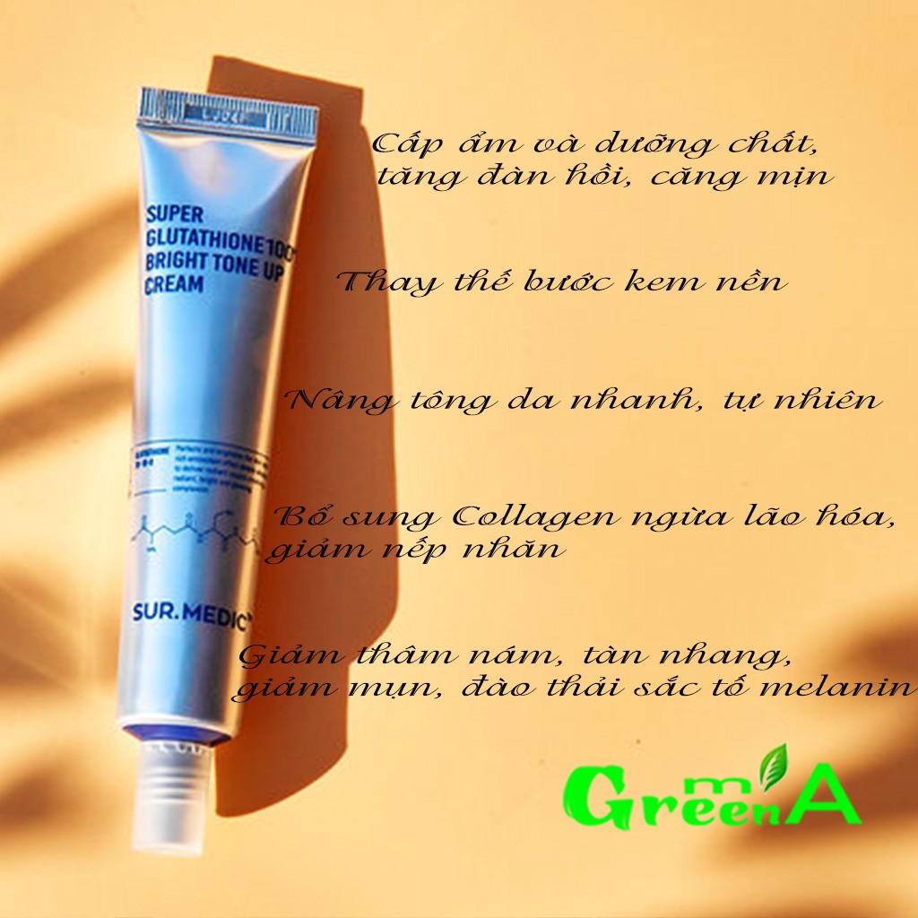 Kem SUR MEDICH Dưỡng Trắng Da Chống Lão Hóa Sur.Medic Super Glutathione 100 Bright Tone Up Cream 40ml [CHÍNH HÃNG]