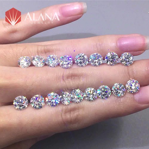 (Size từ 2.6-3.6) Kim cương Moissanite cao cấp Mỹ đính răng, Giác cắt Tròn, Màu trắng, phản ứng với máy thử kim cương