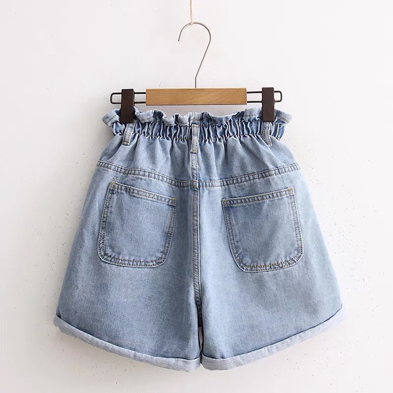 Quần Short Jeans Hai Khuy Đai Chun Cạp Cao Kiểu Dáng Thời Trang Cá Tính