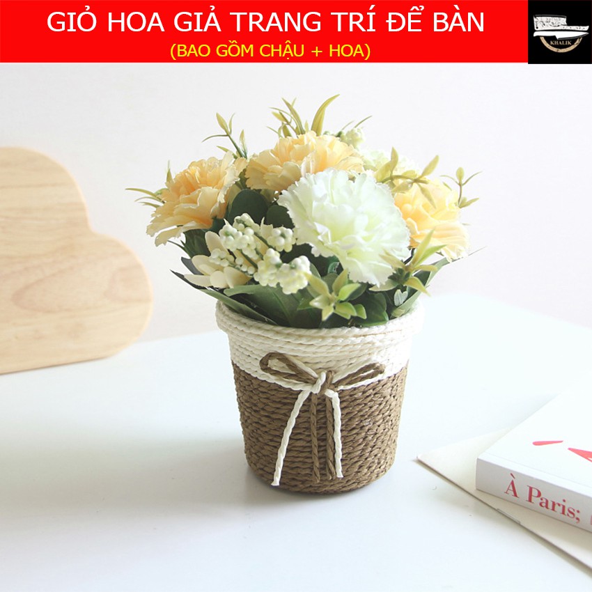 Hoa trang trí để bàn, chậu hoa giả, chậu hoa cẩm chướng - HF002 (nhiều màu lựa chọn)