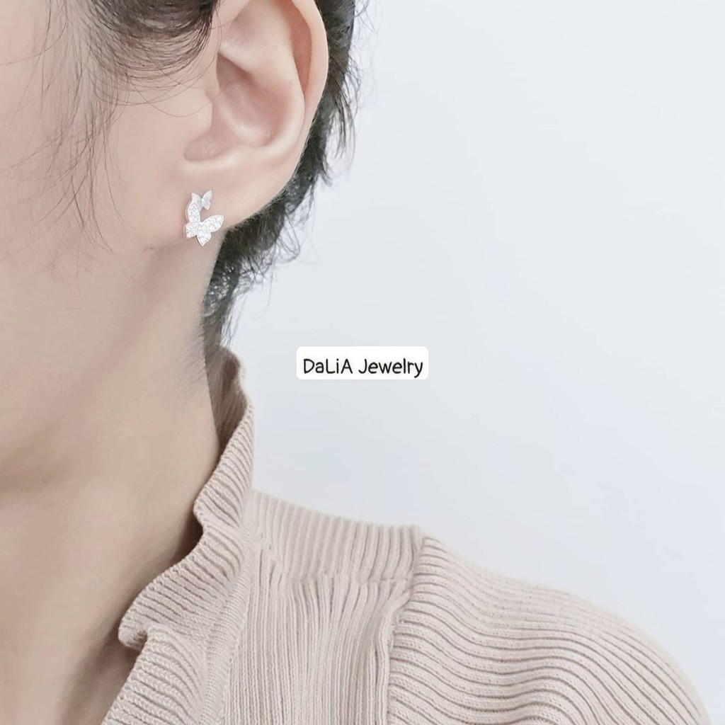 Bông tai bướm bạc thật 925 DaLiA Jewelry khuyên tai bạc nạm đá sáng lấp lánh