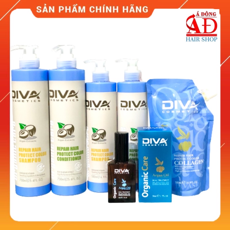 Bộ dầu gội xả hấp tinh dầu dưỡng tóc Diva Organic Argan Oil phục hồi giữ màu nhuộm