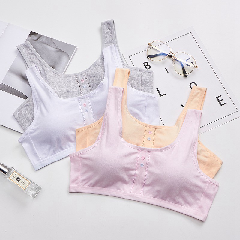 Áo ngực cotton không gọng màu trơn mềm cho bé gái 8 ~ 16 tuổi