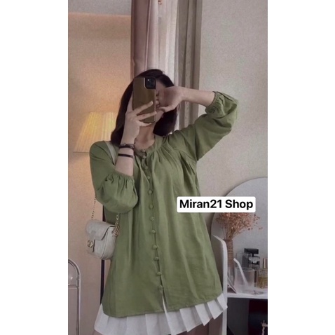 Áo Sơ Mi Xanh Cốm Cúc Bọc | BigBuy360 - bigbuy360.vn