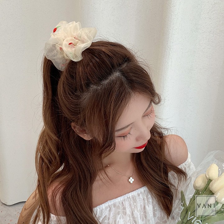 Cột Tóc Vải Scrunchies Von Kính Thêu Trái Dứa Và Cherry Dễ Thương - Vani Store