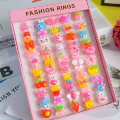 🔥HOT🔥 Hộp 50/36 Nhẫn Nhựa Công Chúa Elsa, Anna, Bạch Tuyết, Tóc Mây, Sofia, Tiên cá, Kitty, Ngựa Pony, Kitty...