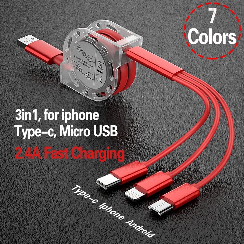 Dây Cáp Sạc Nhanh 3 Trong 1 Usb Loại C Cho Android Iphone