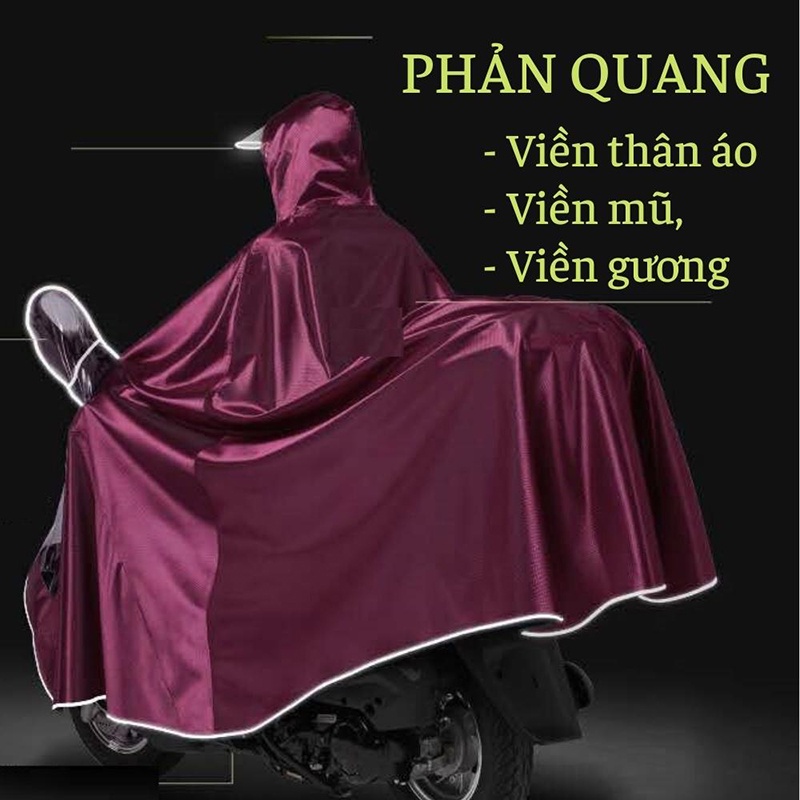 Áo Mưa 2 Đầu Phản Quang Vải Dù Ép PVC Chống Rách Có Kính Che Trước Mặt