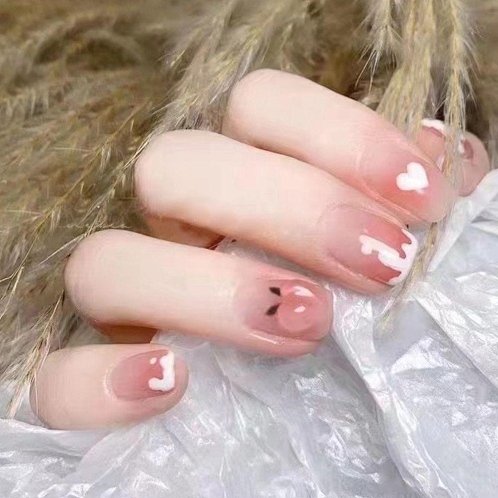 Bộ 24 Móng Tay Giả Ngắn / Tròn / Vuông Che Phủ Toàn Diện Có Thể Tháo Rời
