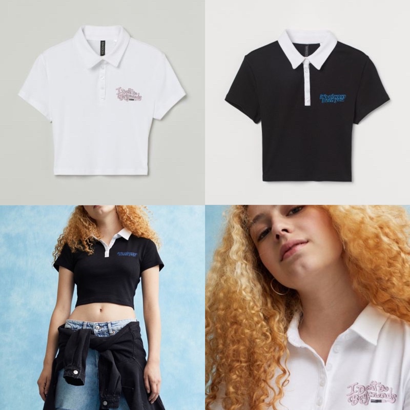 Áo H&M x Sex Education Polo Croptop Short Rugby Shirt