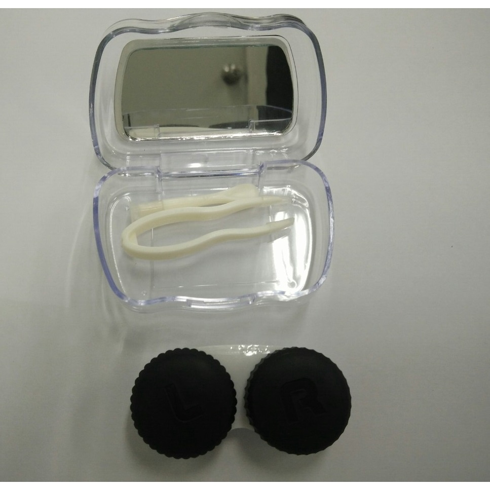 Khay gương  dụng cụ đựng kính áp tròng HITODEMAN gồm nhíp gắp lens , hộp đựng lens  và gương.