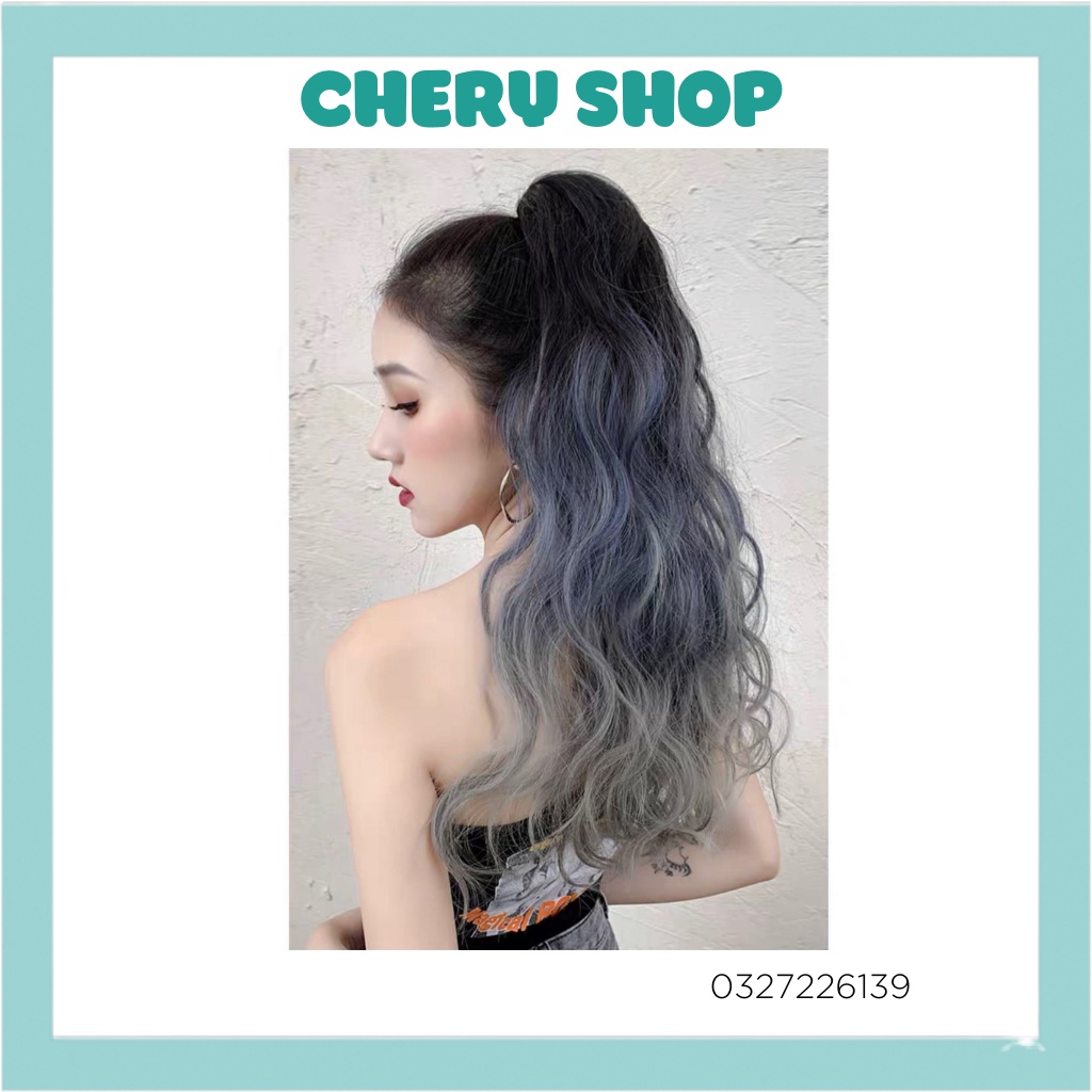 Tóc giả nữ ngoặm xù omber xám xanh khói mẫu mới siêu hot mã n42