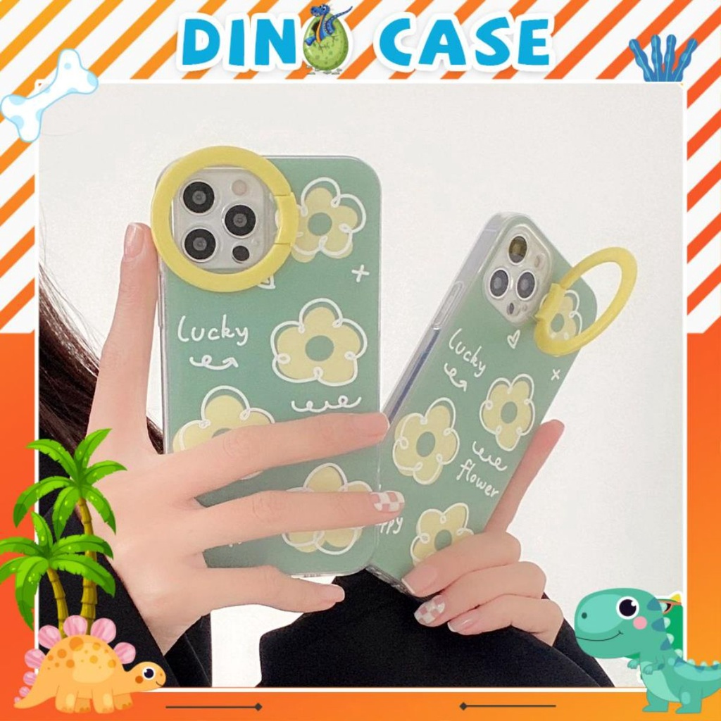 Ốp lưng iphone cạnh vuông trong kèm iring camera hoa lucky 7plus/8/8plus/x/xs/11/12/pro/max/plus/promax DT10