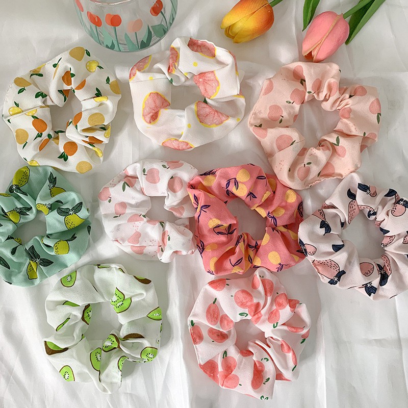 Buộc tóc voan scrunchies trái cây