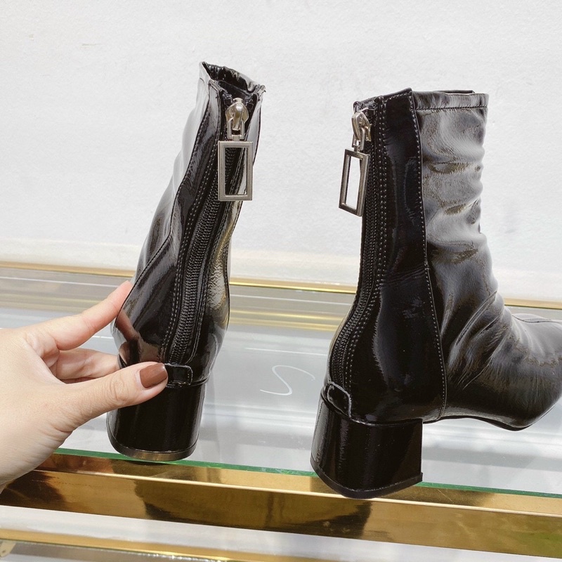 Boots Nhăn Khoá Gót 4p. da bóng