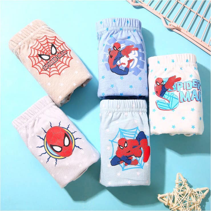 [ CÓ SẴN ] - Quần lót bé trai 100% cotton set 5 chiếc mẫu Người Nhện SpiderMan