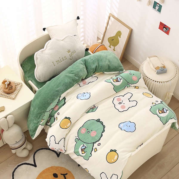 Bộ chăn ga gốiTrẻ em mùa đông 120 × 150 san hô nhung hai mặt đơnVỏ chăn, vỏ gối, drap bọc, vỏ nệm các loại