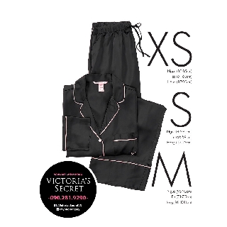 Size XS/S/M - Bộ đồ ngủ Đen thanh lịch (26, 58, 19) quyến rũ, vải Satin mền mịn, Long Black - Victoria's Secret