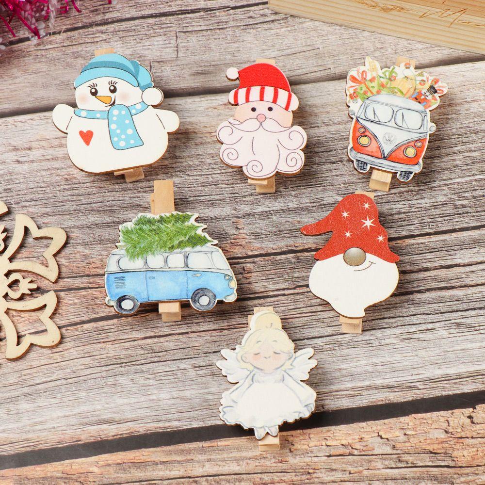 ZAIJIE24 Set 6 Kẹp Giấy Bằng Gỗ Dùng Trang Trí Giáng Sinh